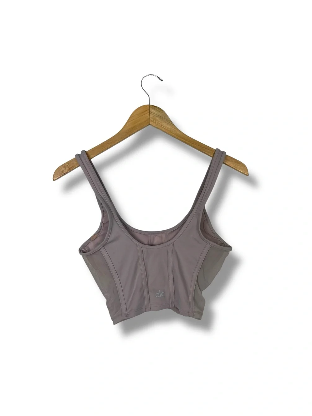 Alo Airbrush Mesh Corset Tank Beige Dusty Rose Grey Small Yoga Bra Top Pads